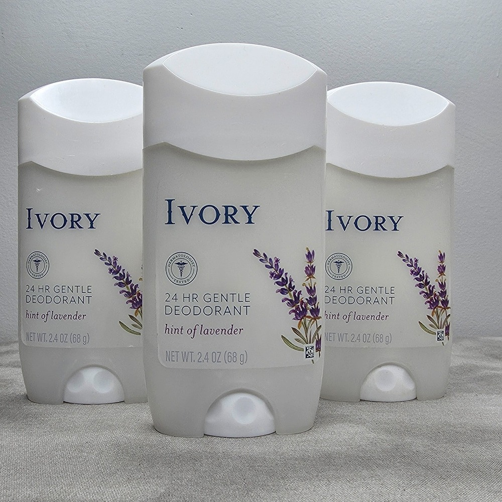 3 PACK-Ivory Gentle Deodorant, HINT OF LAVENDER, 2.4 Oz Ea NEW, Discontinued